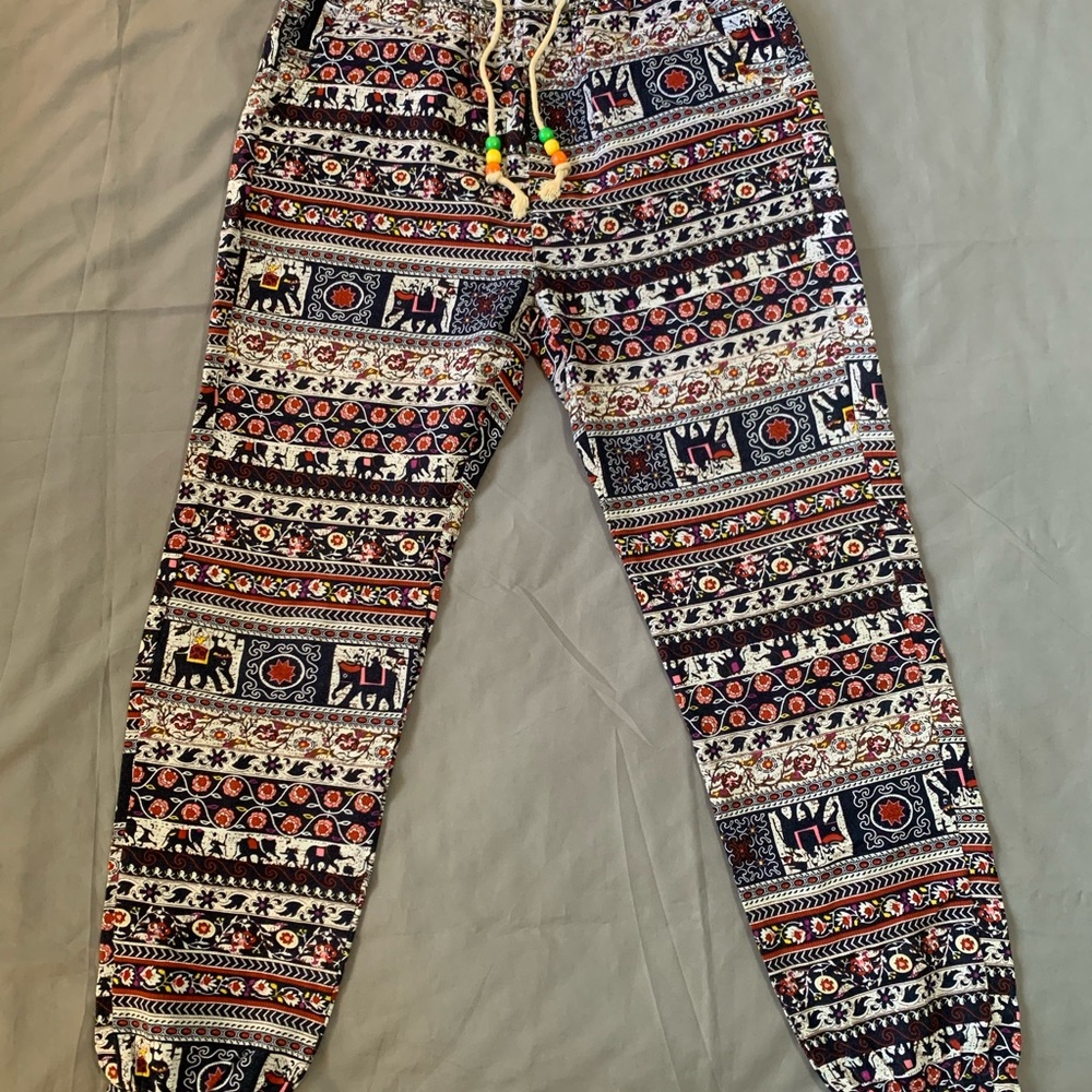 Boho Tribal Aztec Print Elephant Patterned Jogger Pants